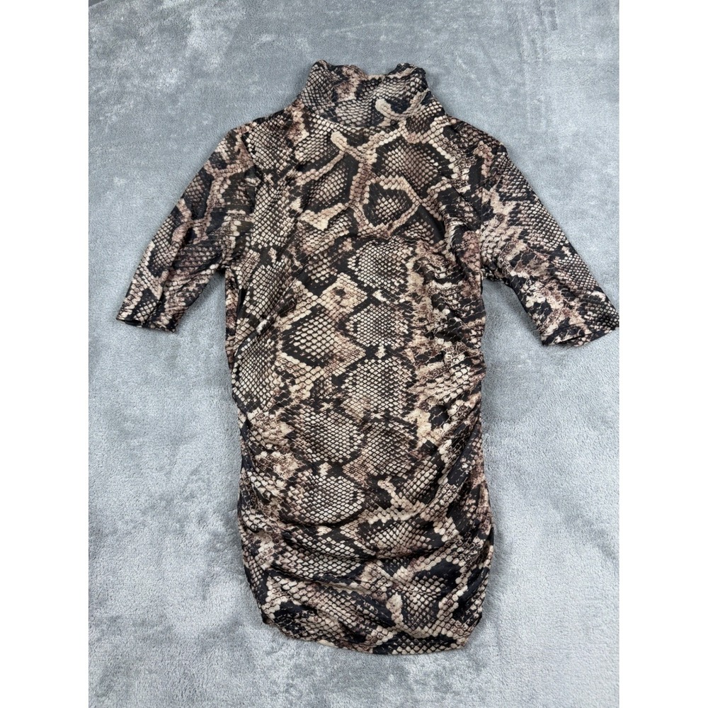 Cable Gauge Snake Print Mock Neck Ruched Sheath Dress Size S